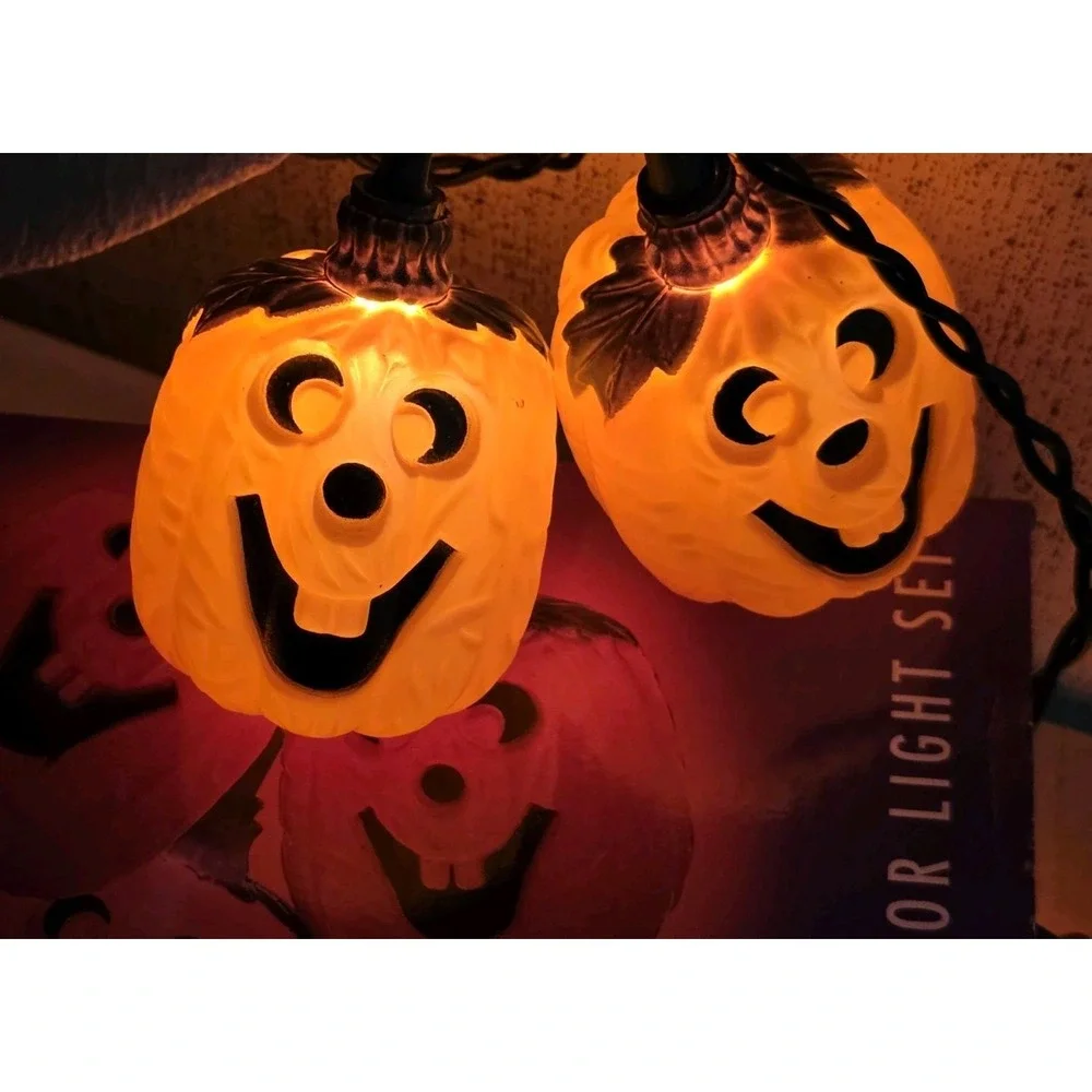 Vintage 10 Light Pumpkin Jack-O-Lantern Halloween Indoor/Outdoor Lot Of 2 Boxes